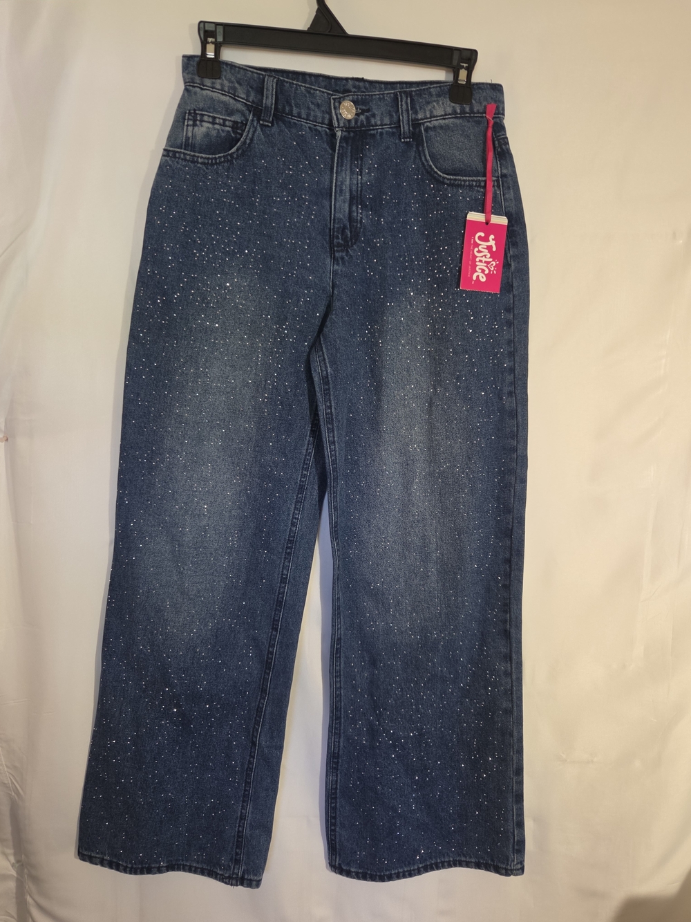 Justice Girls' Sparkle Dark Blue Wide-Leg Jeans